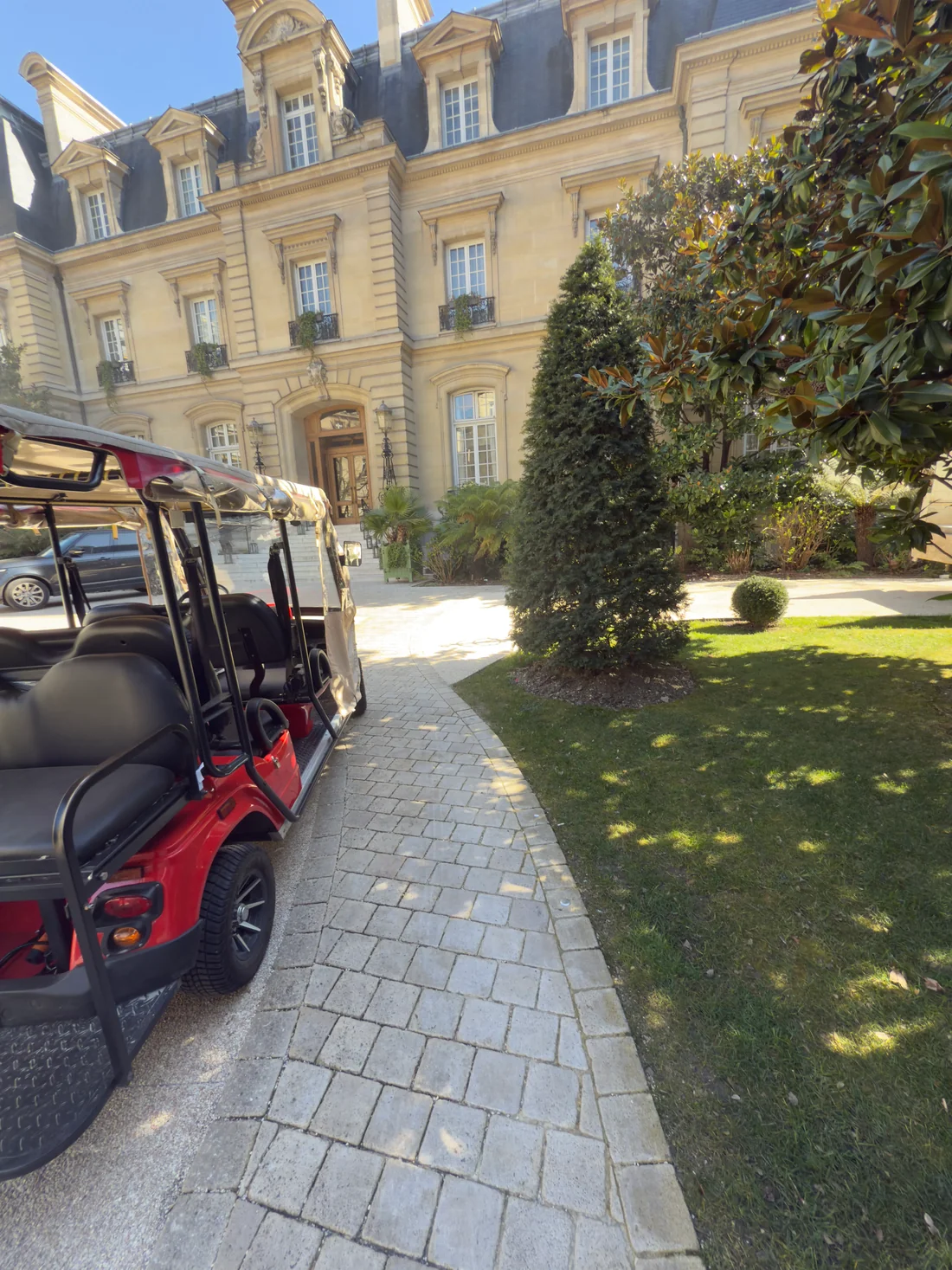 ParisAdventour golf cart at a Paris palace hotel